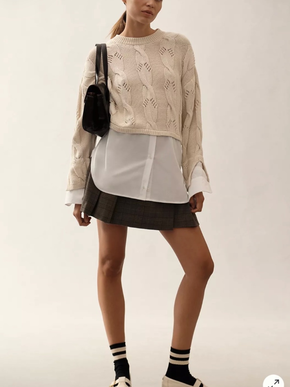 Pilcro Anthropologie Cable Knit Twofer Layered Sweater Cream M